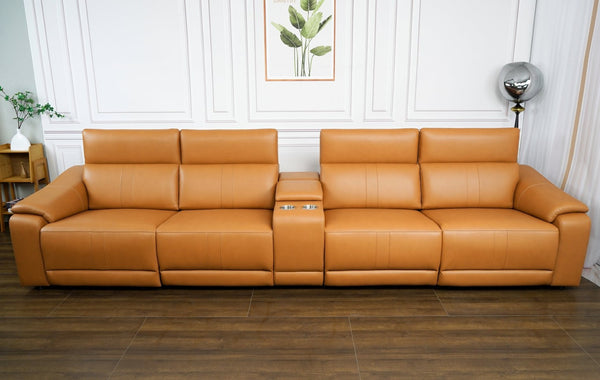 English Elm 5-piece Modular Faux Leather Sectional Sofa with Power Recliners and Built-in Storage Brown B347S00034