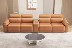 English Elm 5-piece Modular Faux Leather Sectional Sofa with Power Recliners and Built-in Storage Brown B347S00034