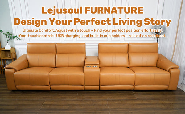 English Elm 5-piece Modular Faux Leather Sectional Sofa with Power Recliners and Built-in Storage Brown B347S00034