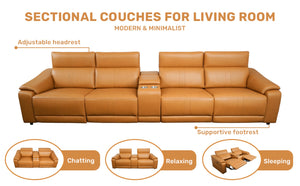 English Elm 5-piece Modular Faux Leather Sectional Sofa with Power Recliners and Built-in Storage Brown B347S00034