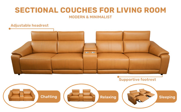English Elm 5-piece Modular Faux Leather Sectional Sofa with Power Recliners and Built-in Storage Brown B347S00034