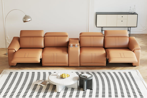 English Elm 5-piece Modular Faux Leather Sectional Sofa with Power Recliners and Built-in Storage Brown B347S00034