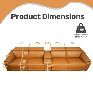 English Elm 5-piece Modular Faux Leather Sectional Sofa with Power Recliners and Built-in Storage Brown B347S00034