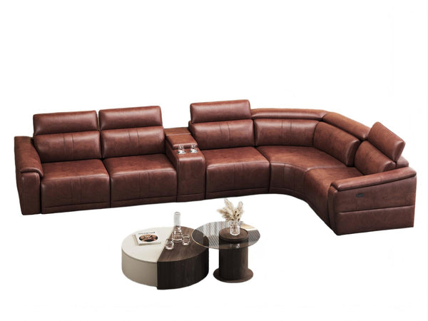 English Elm 6-piece Modular Faux Leather Sectional with Power Recliners and Storage for Living Room B347S00035