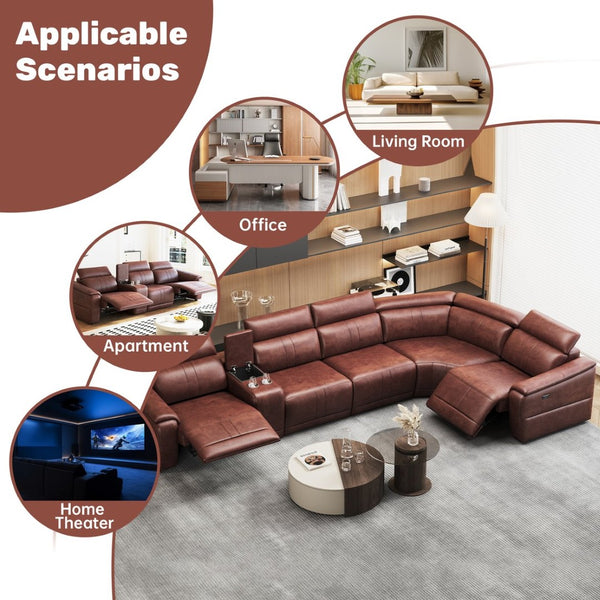 English Elm 6-piece Modular Faux Leather Sectional with Power Recliners and Storage for Living Room B347S00035