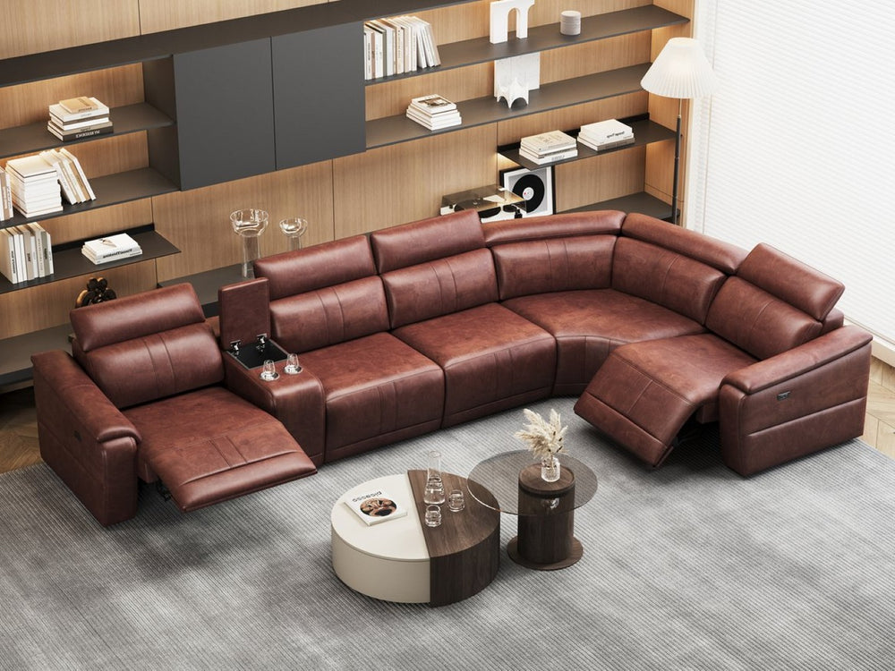 English Elm 6-piece Modular Faux Leather Sectional with Power Recliners and Storage for Living Room B347S00035