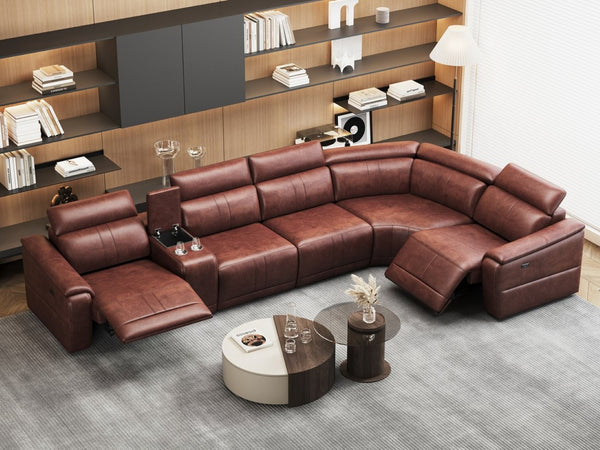 English Elm 6-piece Modular Faux Leather Sectional with Power Recliners and Storage for Living Room B347S00035