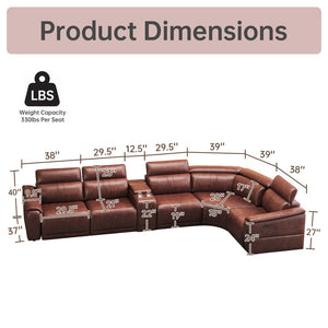 English Elm 6-piece Modular Faux Leather Sectional with Power Recliners and Storage for Living Room B347S00035