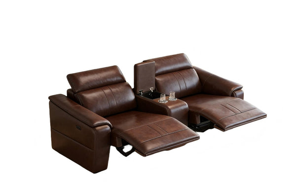 English Elm 3-piece Modular Faux Leather Sectional Sofa with Reclining Seats and Built-in Storage Dark Brown B347S00036