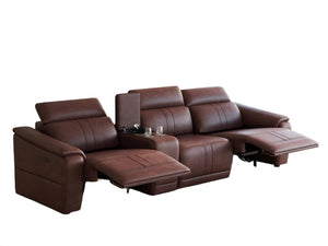 English Elm 4-piece Modular Faux Leather Reclining Sectional with Cup Holders for Living Room Dark Brown B347S00037