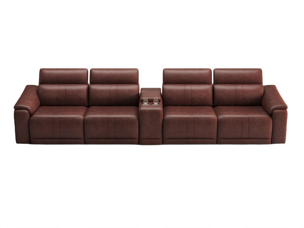 English Elm 5-piece Modular Faux Leather Sectional Sofa with Power Recliners and Built-in Storage Dark Brown B347S00038