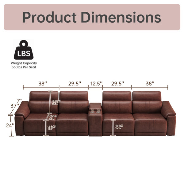English Elm 5-piece Modular Faux Leather Sectional Sofa with Power Recliners and Built-in Storage Dark Brown B347S00038