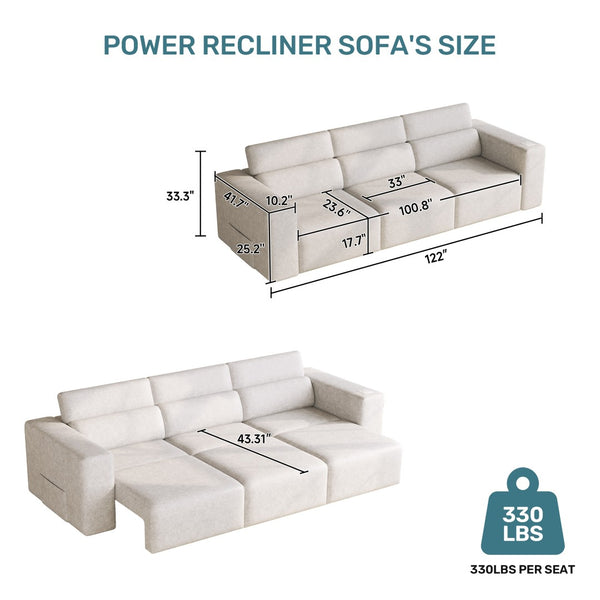 English Elm 3 Seat Power Reclining Sofa with Wireless Charging Bluetooth Speaker Home Theater B347S00039