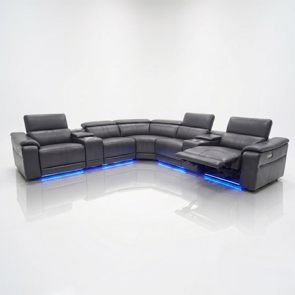 English Elm Power Reclining L-shaped Sectional with Bluetooth Speakers and Wireless Charging Tech Leather B347S00042