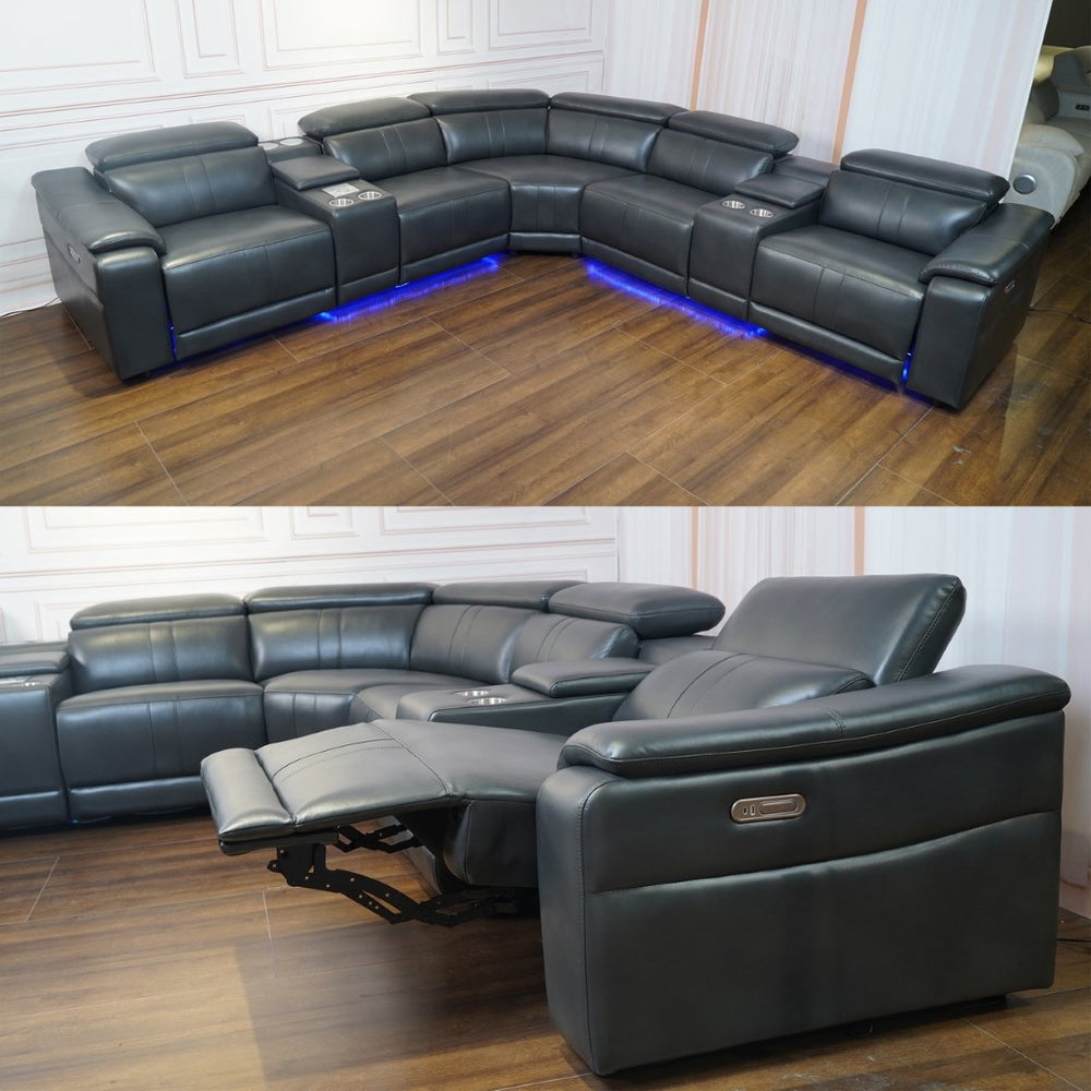 English Elm Power Reclining L-shaped Sectional with Bluetooth Speakers and Wireless Charging Tech Leather B347S00042