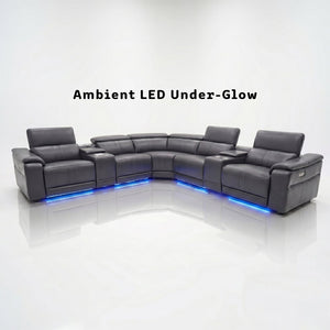 English Elm Power Reclining L-shaped Sectional with Bluetooth Speakers and Wireless Charging Tech Leather B347S00042