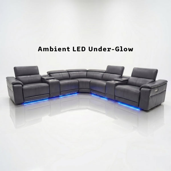 English Elm Power Reclining L-shaped Sectional with Bluetooth Speakers and Wireless Charging Tech Leather B347S00042