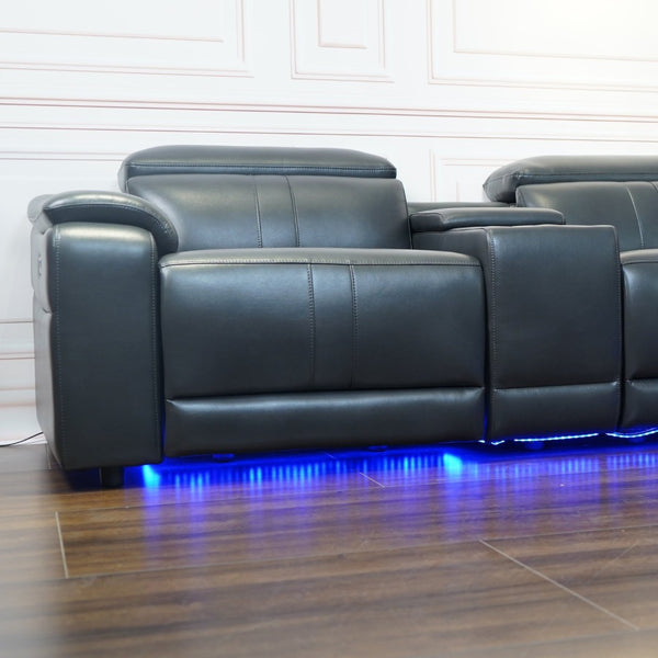 English Elm Power Reclining L-shaped Sectional with Bluetooth Speakers and Wireless Charging Tech Leather B347S00042
