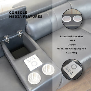 English Elm Power Reclining L-shaped Sectional with Bluetooth Speakers and Wireless Charging Tech Leather B347S00042