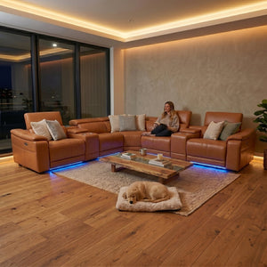 English Elm Power Reclining L Shaped Sectional with Bluetooth Speakers and Wireless Charging Tech Sofa B347S00043
