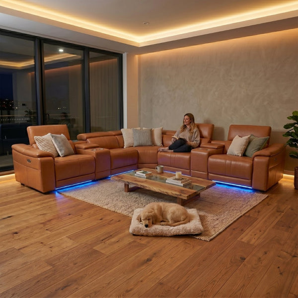English Elm Power Reclining L Shaped Sectional with Bluetooth Speakers and Wireless Charging Tech Sofa B347S00043