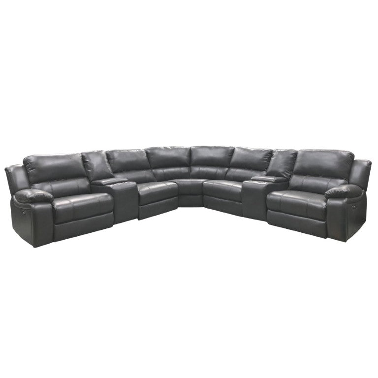 English Elm 7-Piece Power Reclining Sectional in Faux Leather with USB Ports for Living Rooms B347S00044