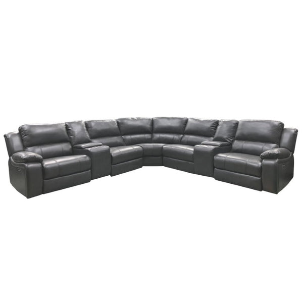 English Elm 7-Piece Power Reclining Sectional in Faux Leather with USB Ports for Living Rooms B347S00044