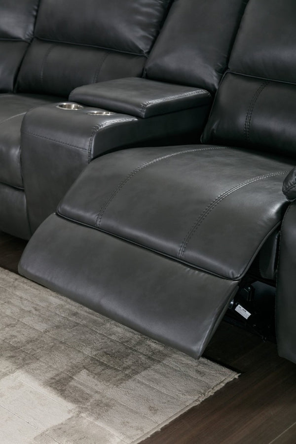 English Elm 7-Piece Power Reclining Sectional in Faux Leather with USB Ports for Living Rooms B347S00044