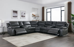 English Elm 7-Piece Power Reclining Sectional in Faux Leather with USB Ports for Living Rooms B347S00044