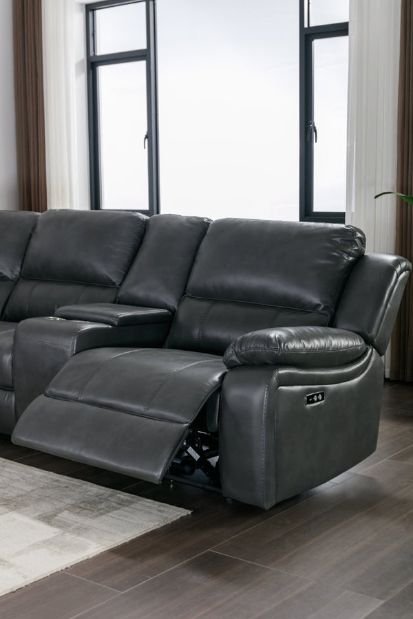 English Elm 7-Piece Power Reclining Sectional in Faux Leather with USB Ports for Living Rooms B347S00044