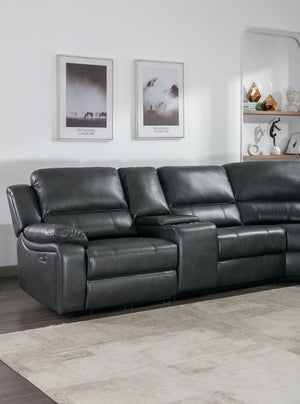 English Elm 7-Piece Power Reclining Sectional in Faux Leather with USB Ports for Living Rooms B347S00044