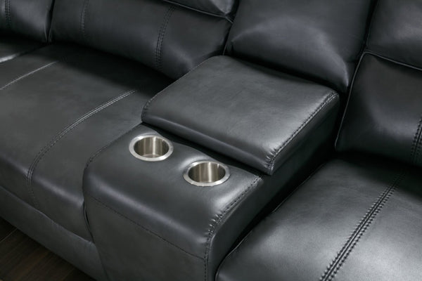 English Elm 7-Piece Power Reclining Sectional in Faux Leather with USB Ports for Living Rooms B347S00044
