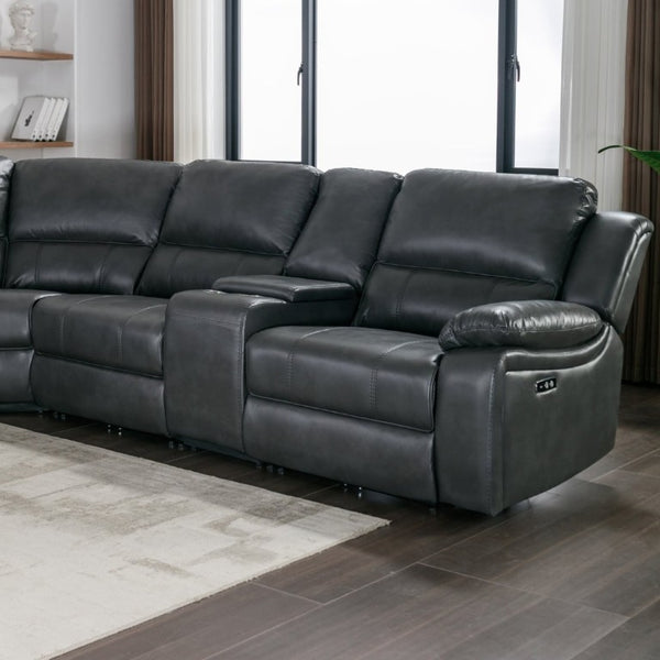English Elm 7-Piece Power Reclining Sectional in Faux Leather with USB Ports for Living Rooms B347S00044