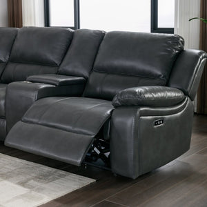 English Elm 7-Piece Power Reclining Sectional in Faux Leather with USB Ports for Living Rooms B347S00044
