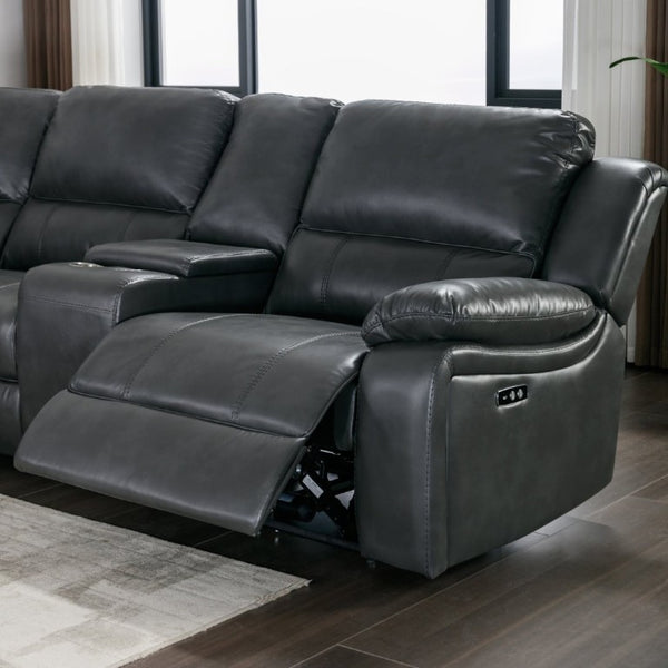 English Elm 7-Piece Power Reclining Sectional in Faux Leather with USB Ports for Living Rooms B347S00044