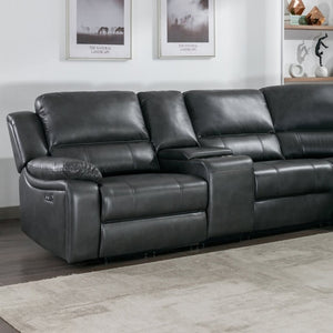 English Elm 7-Piece Power Reclining Sectional in Faux Leather with USB Ports for Living Rooms B347S00044