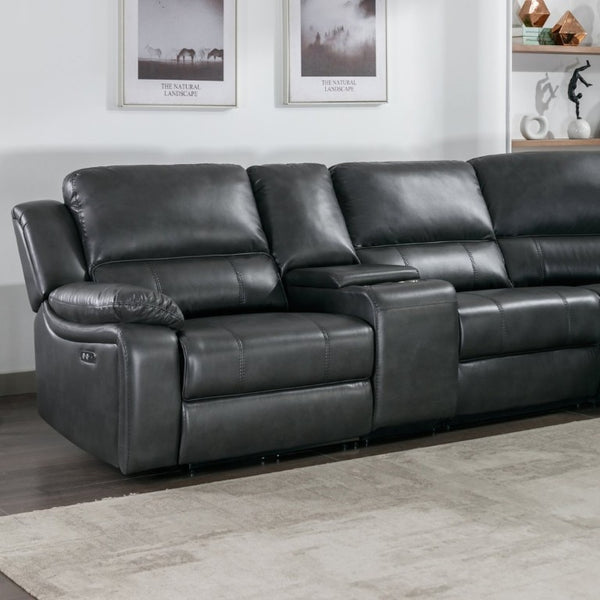 English Elm 7-Piece Power Reclining Sectional in Faux Leather with USB Ports for Living Rooms B347S00044