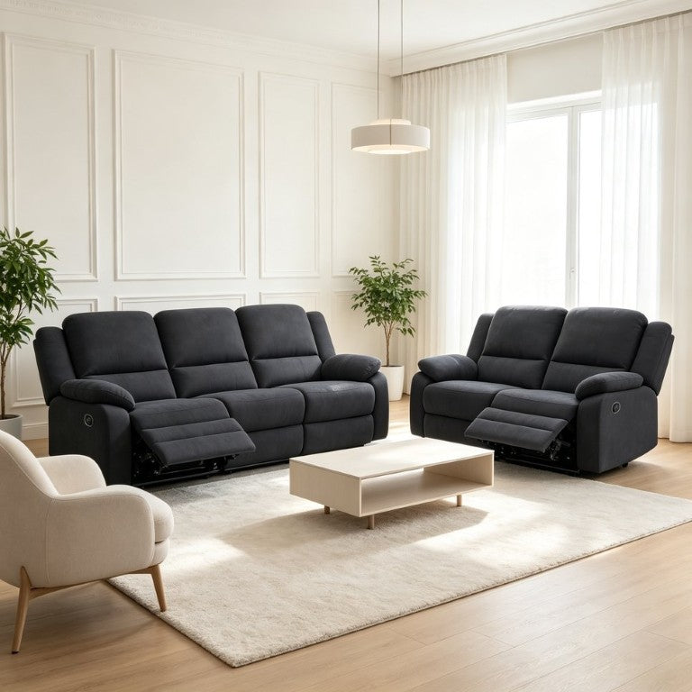 English Elm 2-Piece Reclining Sofa and Loveseat Set in Microfiber for Family Room Comfort Black B347S00045