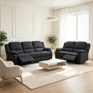 English Elm 2-Piece Reclining Sofa and Loveseat Set in Microfiber for Family Room Comfort Black B347S00045