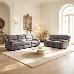 English Elm 2-Piece Reclining Sofa and Loveseat Set in Microfiber for Family Room Comfort Grey B347S00047