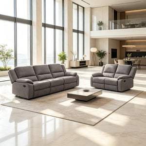 English Elm 2-Piece Reclining Sofa and Loveseat Set in Microfiber for Family Room Comfort Grey B347S00047
