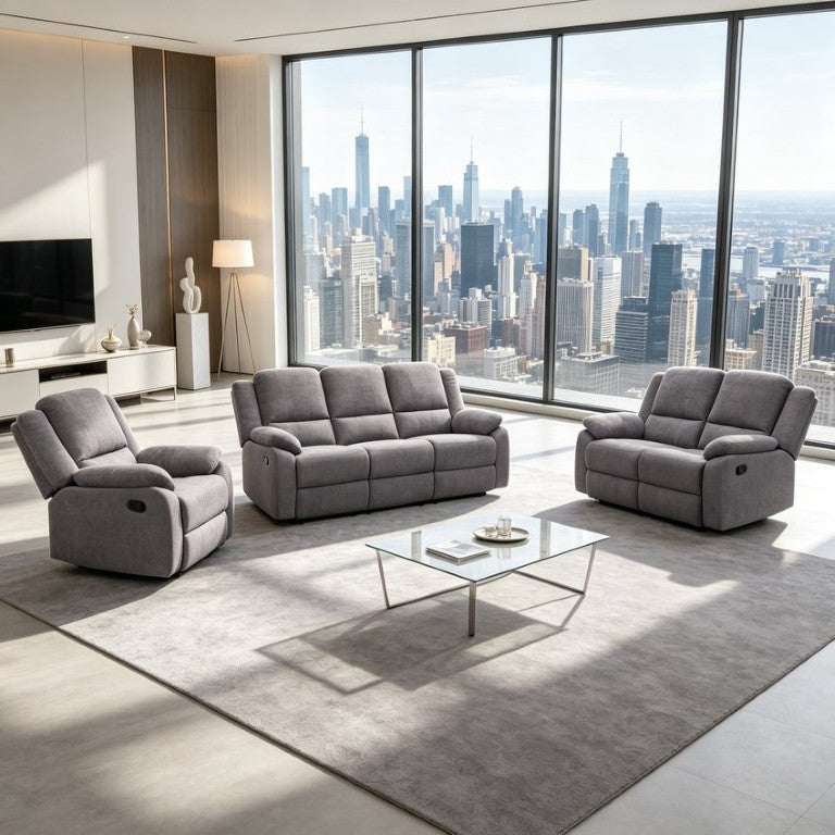 English Elm 3-Piece Microfiber Reclining Living Room Set with Sofa Loveseat and Manual Recline B347S00048