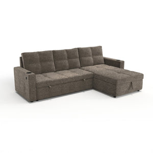English Elm Modern L-Shaped Sectional Sleeper Sofa with Hidden Storage USB Charging Living Room B347S00049