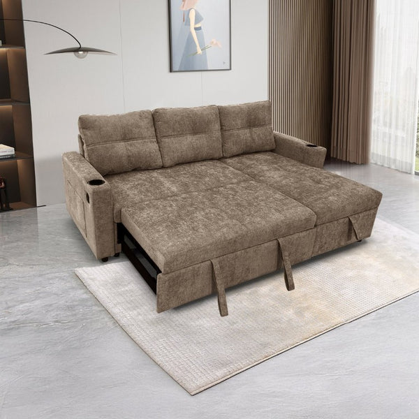 English Elm Modern L-Shaped Sectional Sleeper Sofa with Hidden Storage USB Charging Living Room B347S00049