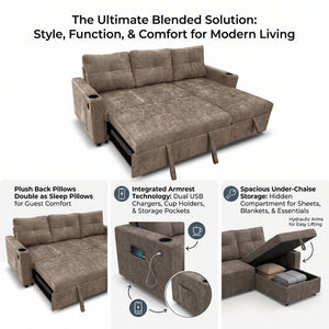 English Elm Modern L-Shaped Sectional Sleeper Sofa with Hidden Storage USB Charging Living Room B347S00049