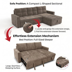 English Elm Modern L-Shaped Sectional Sleeper Sofa with Hidden Storage USB Charging Living Room B347S00049