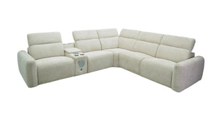 English Elm Power Reclining L Shaped Sectional with LED Lighting Bluetooth Console Tech Fabric B347S00050