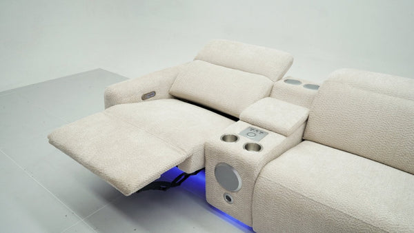 English Elm Power Reclining L Shaped Sectional with LED Lighting Bluetooth Console Tech Fabric B347S00050