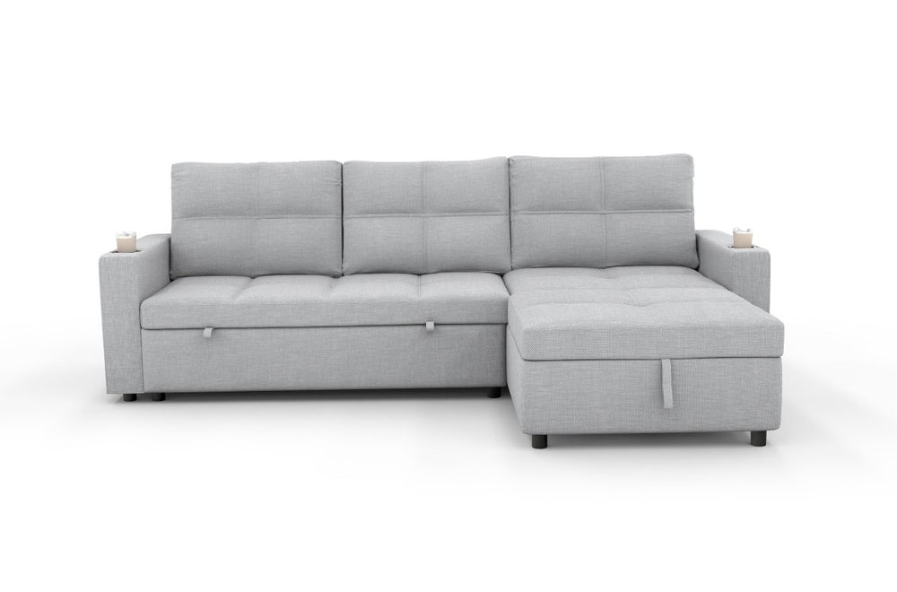 English Elm Convertible Sectional Sleeper Sofa with USB Port Hidden Storage and Cup Holders Light Gray B347S00051