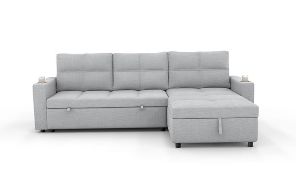 English Elm Convertible Sectional Sleeper Sofa with USB Port Hidden Storage and Cup Holders Light Gray B347S00051